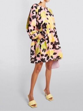 STINE GOYA Kelly Pink, Yellow & Black Abstract A-Line Mini Dress